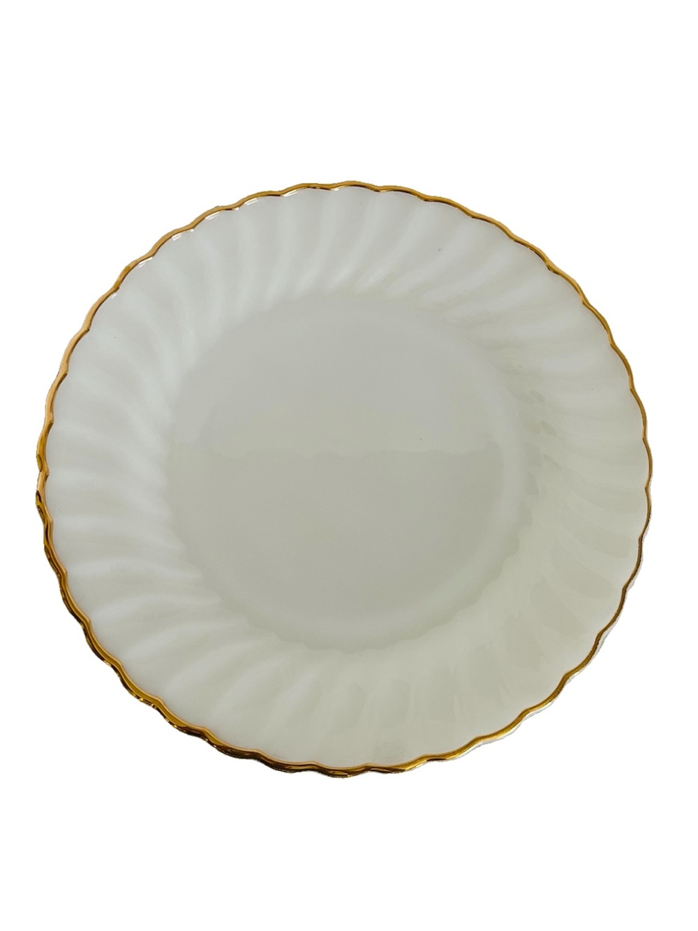 Anchor Hocking Fire King Milk Glass Swirl 10 " Dinner Plate Gold Rim USA Made